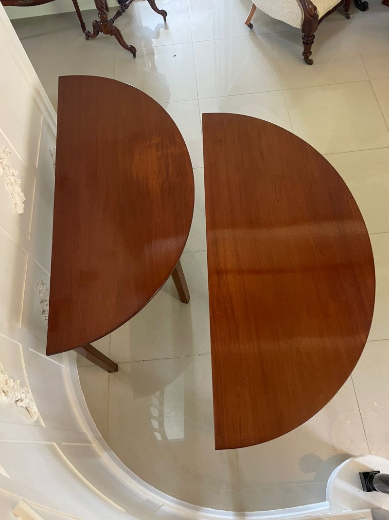 Large Pair of Antique George III Quality Figured Mahogany Demi Lune Shaped Console Tables - Image 4